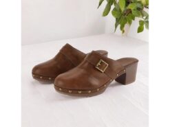 Women's Vintage Brown Leather Clogs with Studded Accents and Buckle Detail - Perfect for Casual and Retro Style Outfits 2025 - TheIslandCowGirl