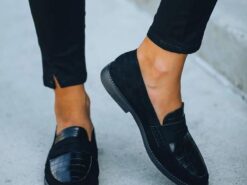 Black Casual Slip-On Loafers for Women – Comfortable Suede and Crocodile Pattern Design, Stylish Everyday Footwear 2025 - TheIslandCowGirl