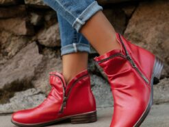 Women's Stylish Red Ankle Boots - Casual Zip-Up Faux Leather Booties for Everyday Wear 2025 - TheIslandCowGirl