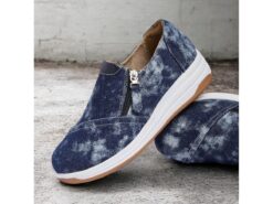 Women's Casual Blue Denim Slip-On Sneakers – Stylish Zip-Up Walking Shoes with Cushioned Sole for Everyday Comfort 2025 - TheIslandCowGirl