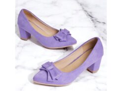 Purple Suede Bow-Tie Low Heel Pumps - Elegant and Comfortable Women's Block Heel Shoes for Everyday Wear 2025 - TheIslandCowGirl