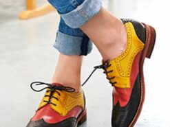 Men's Vintage Brogue Oxford Shoes – Tricolor Black, Red, and Yellow Faux Leather with Classic Wingtip Detailing, Perfect for Formal or Retro-Themed Ev - TheIslandCowGirl
