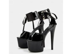 Black Patent Leather Platform Sandals with Lace-Up Ankle Straps – Sexy Women's High Heel Shoes for Club and Dance 2025 - TheIslandCowGirl