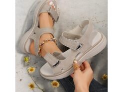 Women's Comfortable Gray Faux Leather Magic Tape Sporty Sandals with Cushioned Sole for Casual Outings 2025 - TheIslandCowGirl