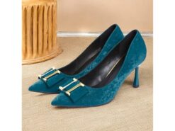 Women's Teal Velvet Pointed Toe Kitten Heel Pumps - Elegant Evening and Office Shoes with Gold Buckle Detail 2025 - TheIslandCowGirl