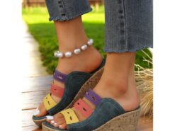 Multi-Colored Wedge Sandals for Women – Stylish Open-Toe Slide Sandals with Comfortable Platform for Casual Summer Outfits 2025 - TheIslandCowGirl