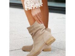 Women's Beige Suede Slouchy Ankle Boots – Casual and Comfortable Low Heel Western Style Booties 2025 - TheIslandCowGirl