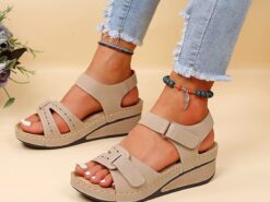 Women's Beige Wedge Sandals - Casual Open-Toe Summer Shoes with Adjustable Straps and Comfortable Sole for Everyday Wear 2025 - TheIslandCowGirl