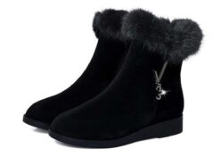 Women's Black Ankle Boots with Faux Fur Trim - Elegant Design, Comfortable Fit, Warm Lining, Perfect for Winter Casual Outings and Everyday Wear 2025 - TheIslandCowGirl