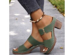 Women's Green Block Heel Double Straps Sandals - Comfortable Shoes for Casual Outings and Summer Wear 2025 - TheIslandCowGirl