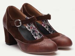 Women's Vintage Brown Mary Jane Heels - Retro Chunky Heel Pumps for Office and Casual Wear 2025 - TheIslandCowGirl