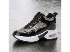 Women's Glitter Platform Sneakers with Air Cushion Sole – Sparkling Black Lace-Up Athletic Shoes for Casual and Party Wear 2025 - TheIslandCowGirl