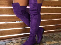 Women's Purple Over-the-Knee Faux Suede Boots – Flat Heel Stretchy Thigh-High Fashion Boots for Fall and Winter 2025 - TheIslandCowGirl