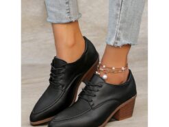 Women's Black Faux Leather Lace-Up Oxford Shoes with Block Heel - Stylish Casual Dress Shoes for Everyday and Office Wear 2025 - TheIslandCowGirl