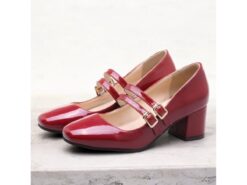 Women's Cream Patent Leather Mary Jane Block Heels with Double Buckle Straps, Vintage-Inspired for Formal and Casual Wear 2025 - TheIslandCowGirl