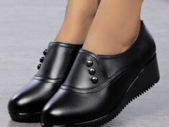 Women's Flats Comfort Shoes Outdoor Daily Solid Color Wedge Heel Round Toe Elegant Casual Comfort Faux Leather Loafer Black 2025 - TheIslandCowGirl