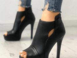 Women's Sexy Black Peep-Toe Stiletto Heels with Cut-Out Design – Faux Leather Platform Ankle Boots for Party and Evening Wear 2025 - TheIslandCowGirl