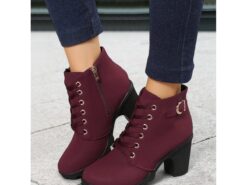 Women's Green Lace-Up Ankle Boots with Buckle Detail – Chunky Heel Combat Style for Casual and Outdoor Wear 2025 - TheIslandCowGirl