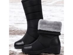 Women's Winter Snow Boots - Black Waterproof, Faux Fur Lined, Mid-Calf Warm Outdoor Shoes for Cold Weather 2025 - TheIslandCowGirl