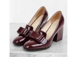 Women's Patent Leather Chunky Heel Pumps with Bow Accent – Elegant and Versatile Office Shoes 2025 - TheIslandCowGirl
