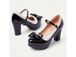 Women's Black and White Mary Jane Heels with Bow Detail - Vintage Platform Pumps with Ankle Strap for Cosplay and Retro Outfits 2025 - TheIslandCowGirl