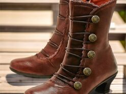 Women's Brown Vintage Victorian Lace-Up Ankle Boots with Button Details and Mid Heel for Cosplay, Historical Reenactments, and Everyday Wear 2025 - TheIslandCowGirl