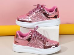 Women's Sparkly Pink Glitter Sneakers with Lace-Up Closure and Comfortable Sole - Perfect for Casual Wear and Parties 2025 - TheIslandCowGirl