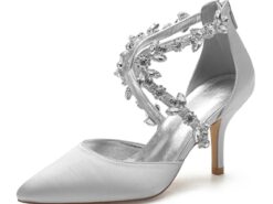 Women's Wedding Shoes Pumps Bling Bling Dress Shoes Sparkling Shoes Bridal Shoes Crystal High Heel Pointed Toe Elegant Luxurious Satin Zipper Silver B - TheIslandCowGirl