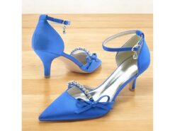 Pointed-Toe Kitten Heel Wedding Shoes for Women – Elegant Ankle Strap Bridal Heels with Rhinestone and Bow Detail 2025 - TheIslandCowGirl