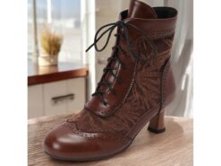 Victorian Style Women's Ankle Boots with Lace Design and Faux Leather Accents – Vintage Lace-Up Footwear for Casual and Costume Occasions 2025 - TheIslandCowGirl