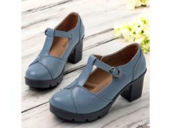 Women's Blue Mary Jane Chunky Heel Shoes - Retro T-Strap Design for Office and Casual Wear 2025 - TheIslandCowGirl