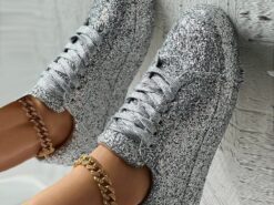 Women's Silver Glitter Platform Sneakers - Sparkly Lace-Up Casual Shoes for Parties and Street Style 2025 - TheIslandCowGirl