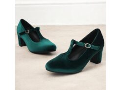 Women's Green Velvet T-Strap Mary Jane Heels with Block Heel – Vintage-Inspired Dress Shoes for Parties and Formal Events 2025 - TheIslandCowGirl