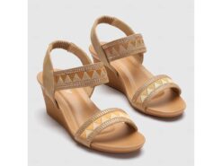 Women's Tan Wedge Sandals with Geometric Pattern - Stylish Summer Shoes for Casual and Dressy Occasions 2025 - TheIslandCowGirl