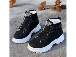 Women's Winter High-Top Sneakers with Fur Lining – Warm Lace-Up Ankle Boots with Chunky Sole and Buckle Detail for Casual Outdoor Wear 2025 - TheIslandCowGirl