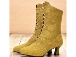 Women's Vintage Floral Lace-Up Ankle Boots with Mid Heel – Elegant Jacquard Boots for Retro Style and Special Occasions 2025 - TheIslandCowGirl