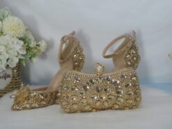 Shoes And Bags Matching Sets Wedding Shoes for Bride Bridesmaid Women Closed Toe Pointed Toe Champagne PU Pumps With Rhinestone Crystal Stiletto Weddi - TheIslandCowGirl