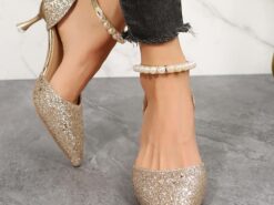 Women's Wedding Shoes Pumps Bling Bling Shoes Pumps Heel Sandals Wedding Party Solid Color Wedding Heels Bridal Shoes Bridesmaid Shoes Rhinestone Sequ - TheIslandCowGirl