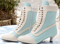 Women's Victorian White and Pink Lace-Up Mid-Heel Boots - Perfect for Vintage Themed Events and Cosplay 2025 - TheIslandCowGirl