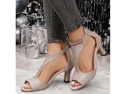 Women's Heels Daily Kitten Heel Open Toe Fashion Suede Sparkling Glitter Zipper Silver Black / Gold Camel 2025 - TheIslandCowGirl