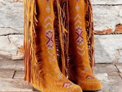 Women's Fringe Embroidered Faux Suede Knee-High Boots, Bohemian Style for Festivals and Casual Wear 2025 - TheIslandCowGirl