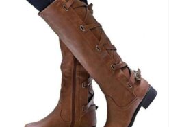 Women's Black Motorcycle Boots with Side Lace-Up and Buckle Detail - Stylish High Knee Riding Boots 2025 - TheIslandCowGirl