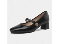 Women's Vintage Brown Mary Jane Shoes – Classic Round Toe with Gold Button Accent and Mid-Height Block Heel, Perfect for Office Wear and Retro-Inspire - TheIslandCowGirl