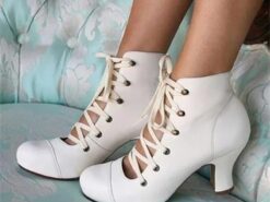 Women's Vintage Victorian Lace-Up Ankle Boots – Retro Style White Mid-Heel Boots for Cosplay & Special Events 2025 - TheIslandCowGirl