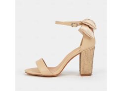 Women's Nude Block Heel Sandals with Rhinestone Embellishments, Ankle Strap, and Satin Bow – Elegant Wedding, Party or Evening Shoes 2025 - TheIslandCowGirl