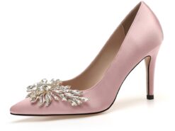 Women's Pink Satin High Heels – Elegant Rhinestone Embellished Pumps for Bride, Weddings, and Special Occasions 2025 - TheIslandCowGirl