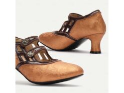 Women's Elegant Vintage T-Strap Mid-Heel Pumps - Bronze Mary Jane Shoes with Floral Button for Oktoberfest, Formal, and Casual Wear 2025 - TheIslandCowGirl