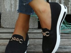 Women's Breathable Knit Slip-On Sneakers - Comfortable Casual Walking Shoes with Chain Detail 2025 - TheIslandCowGirl