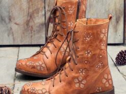 Women's Vintage Floral Embroidered Lace-Up Ankle Boots - Bohemian Style Leather Boots with Side Zipper for Fall and Winter 2025 - TheIslandCowGirl