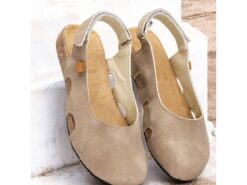 Women's Vintage-Style Beige Suede Slingback Sandals with Cut-Out Design and Cork Sole - Comfortable and Stylish for Summer Wear 2025 - TheIslandCowGirl